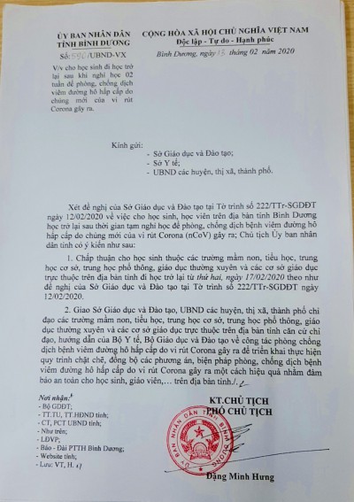 Thông báo về việc đi học lại của các bé